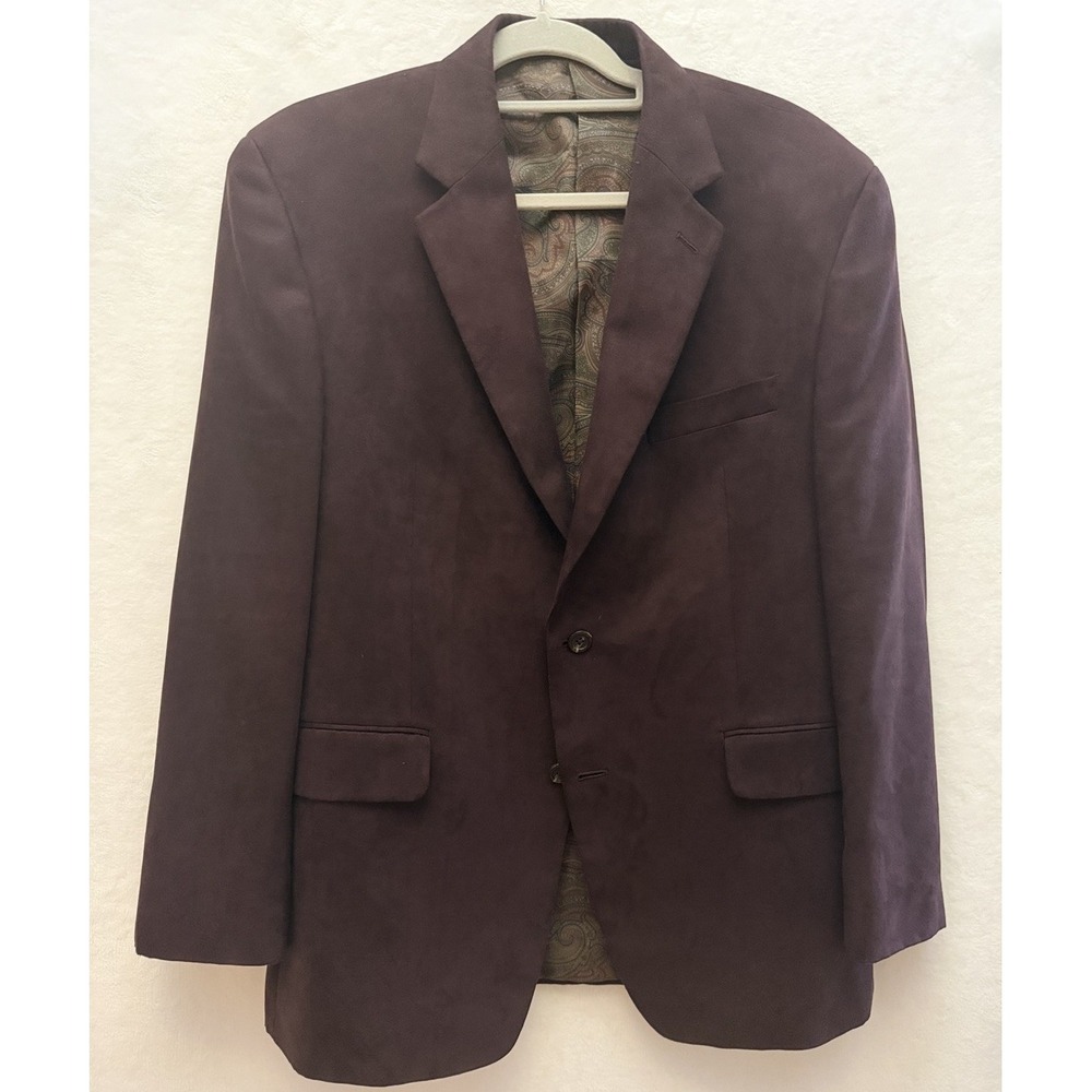 Ralph Lauren Mens Faux Suede Jacket Blazer Mulberry 42S Old Money Paisley Lining